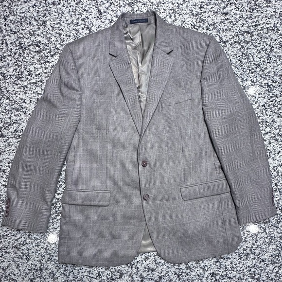 Ralph Lauren 2 Button Sport Coat 44 R‎ Windowpane Tan Polyester Jacket LRL - Picture 2 of 9